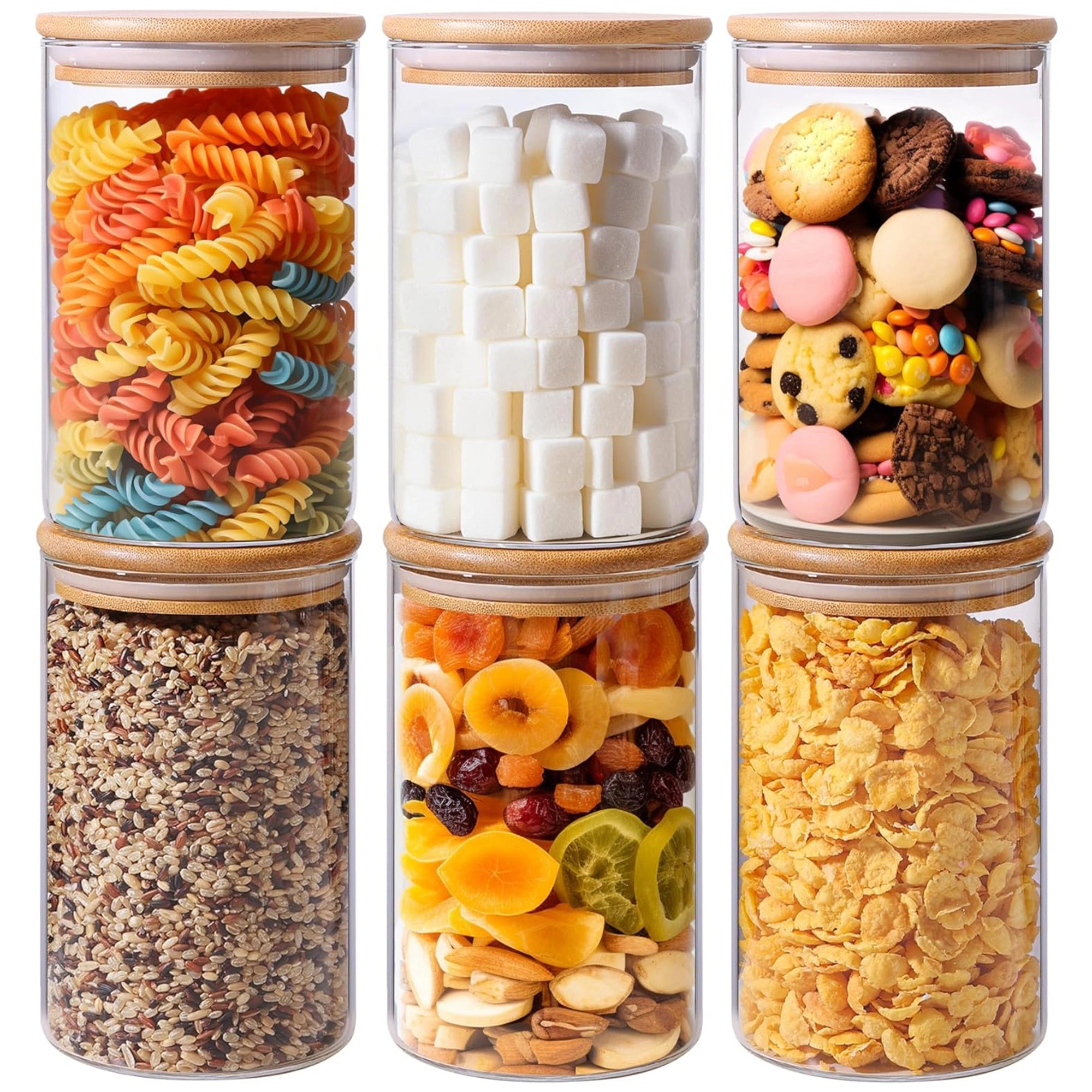 HomePuff Borosilicate Food Jar set of 6 with bamboo lids airtight pantry food jars