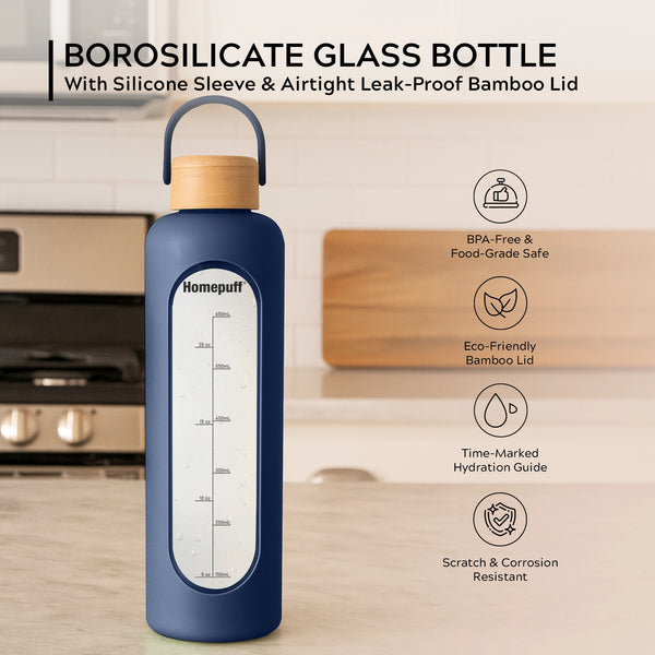 Customized Borosilicate Glass Water Bottle With Stainless Steel Infuser & Sleeve - Ideal For Travel & Office Use