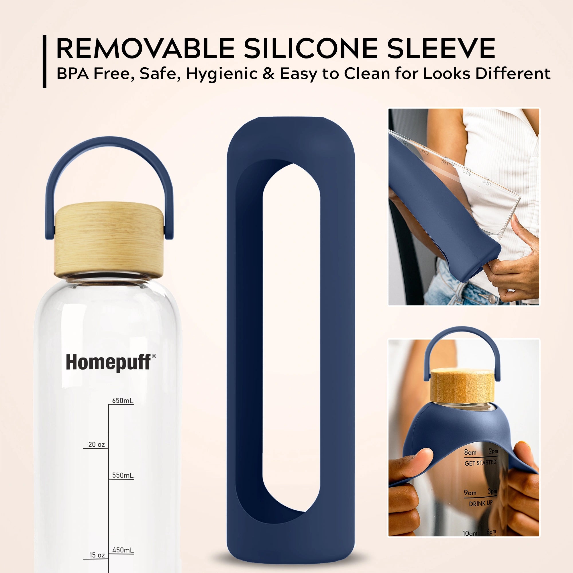 Borosilicate Glass Water Bottle 1000ml with Silicone Sleeve