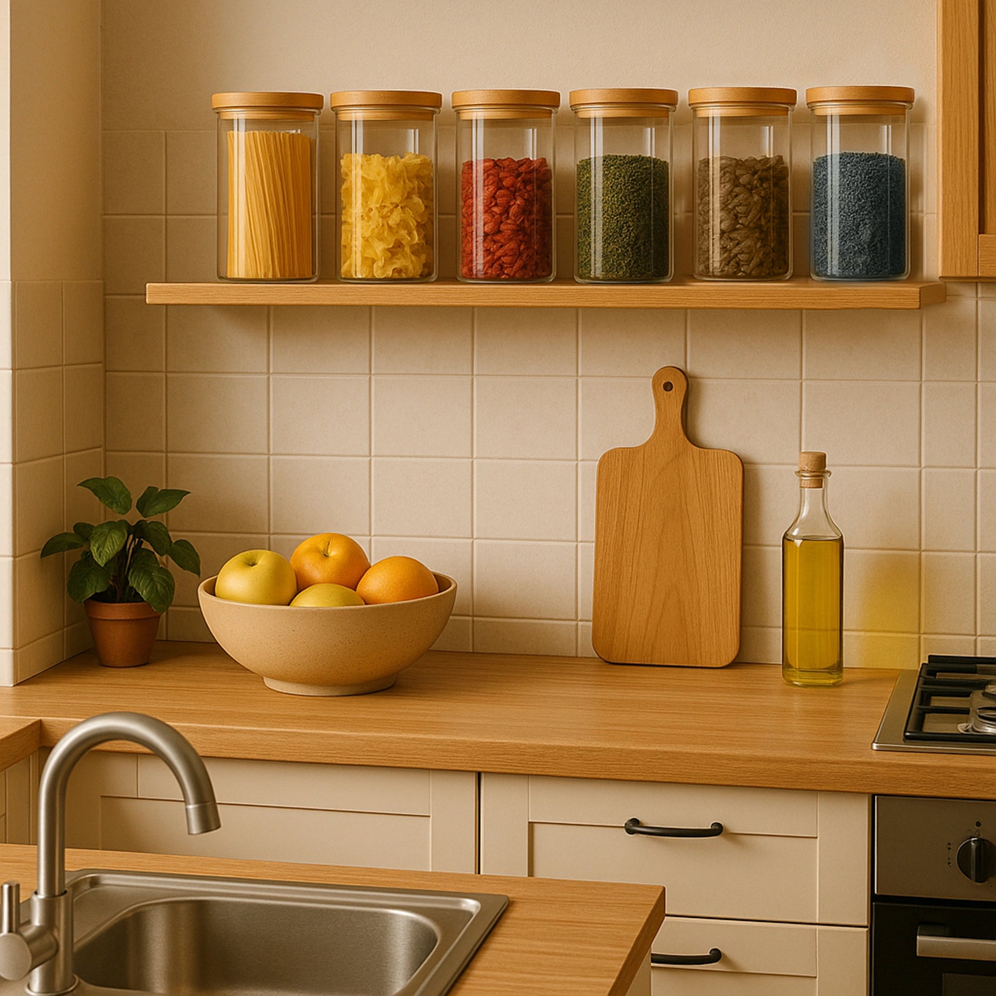 HomePuff borosilicate glass canisters set 750ml with airtight bamboo lids for pantry food storage