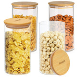 HomePuff borosilicate glass canisters set of 2 with airtight bamboo lids, 750ml each, ideal for kitchen pantry storage