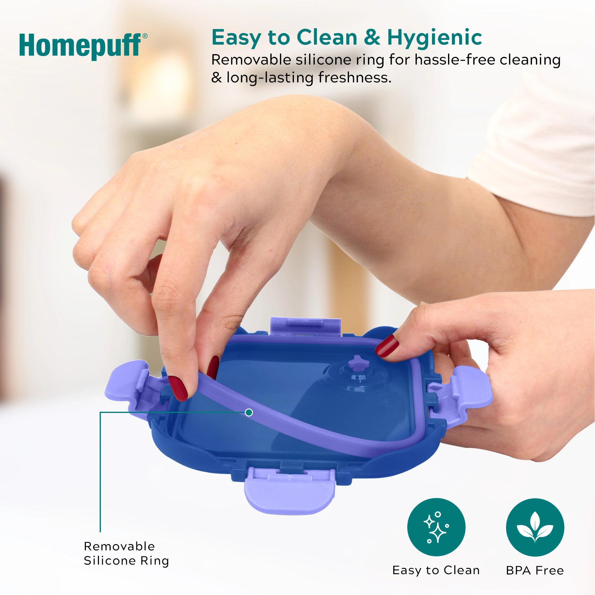 Home Puff borosilicate glass lunch box 320ml with airtight snap lock lid and air vent - Blue