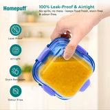 Home Puff borosilicate glass lunch box 320ml with airtight snap lock lid and air vent - Blue