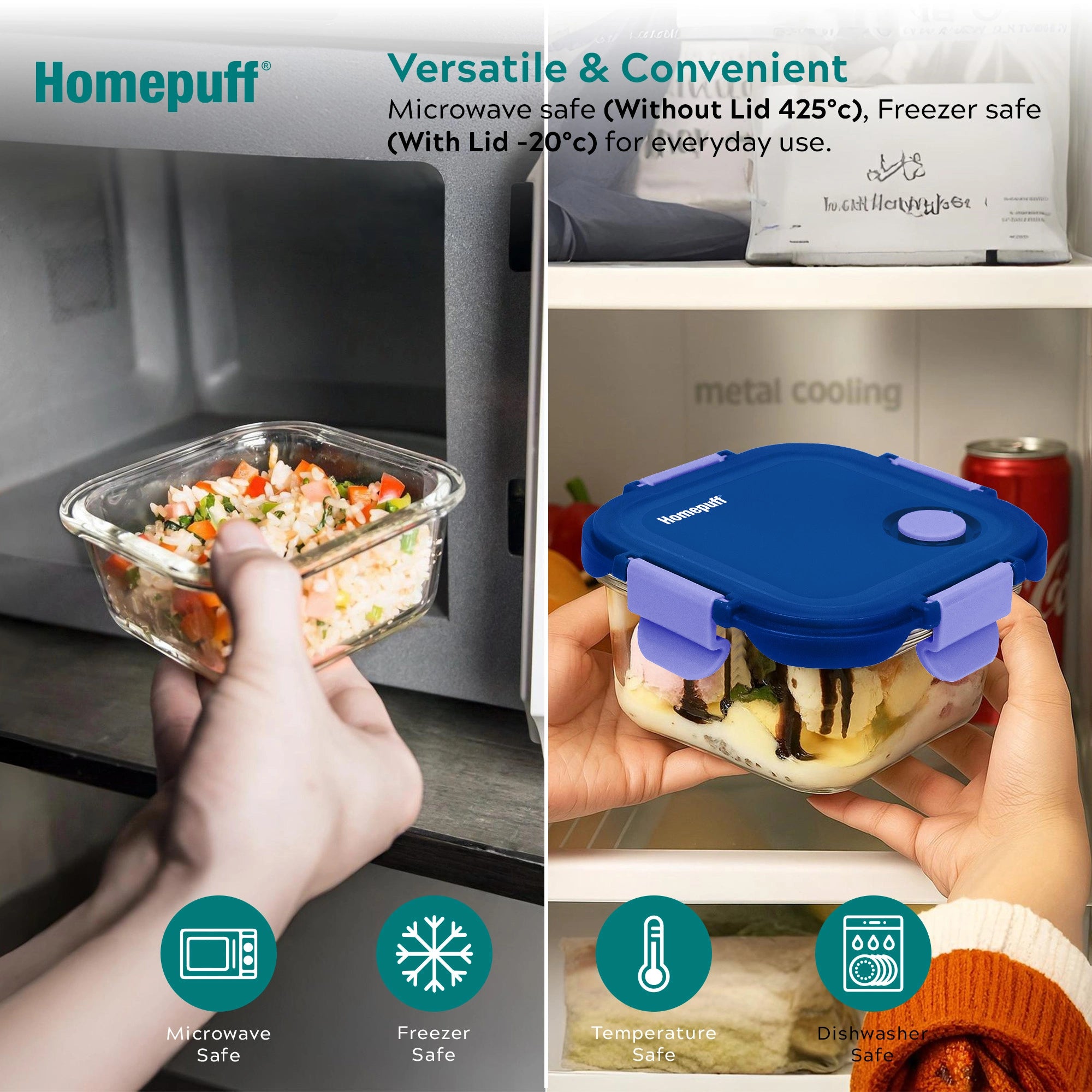 Eco-friendly BPA-free borosilicate glass lunch box for office, school, and meal prep - Blue