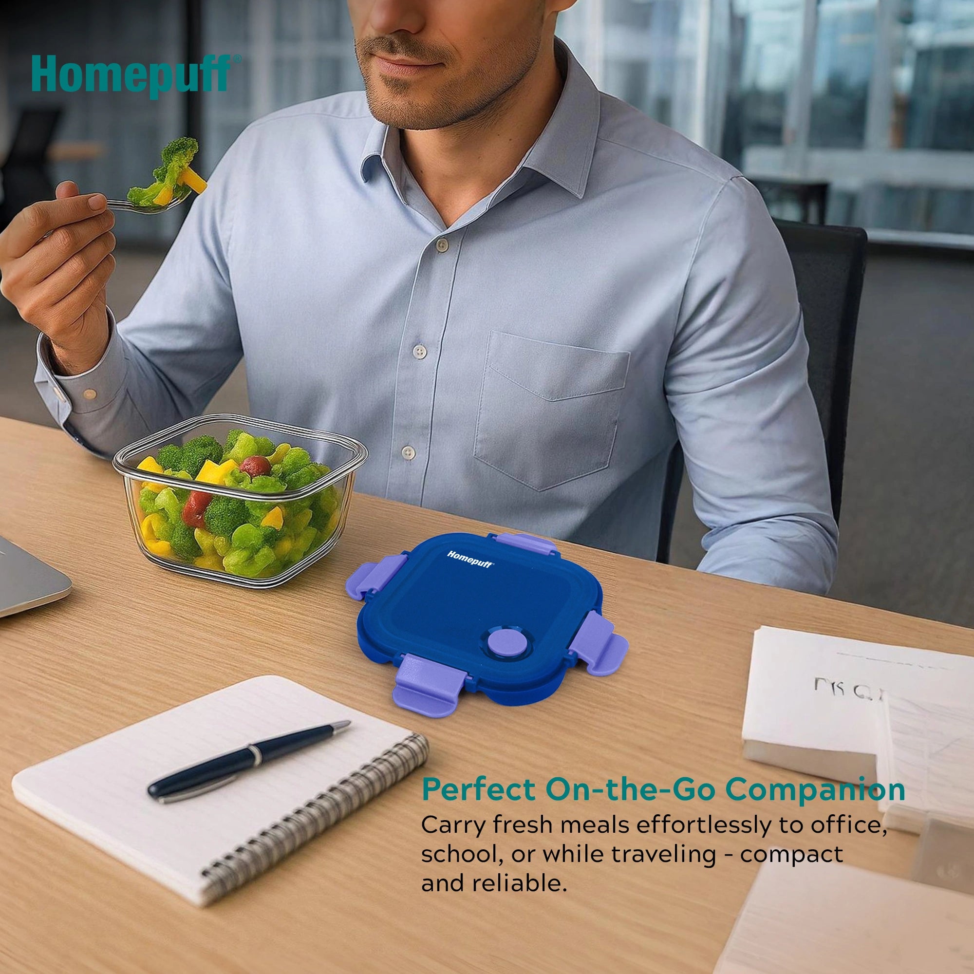 Eco-friendly BPA-free borosilicate glass lunch box for office, school, and meal prep - Blue