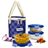 Borosilicate Glass Lunch Box Set of 3 (420 ml) with Airtight Leakproof Lid