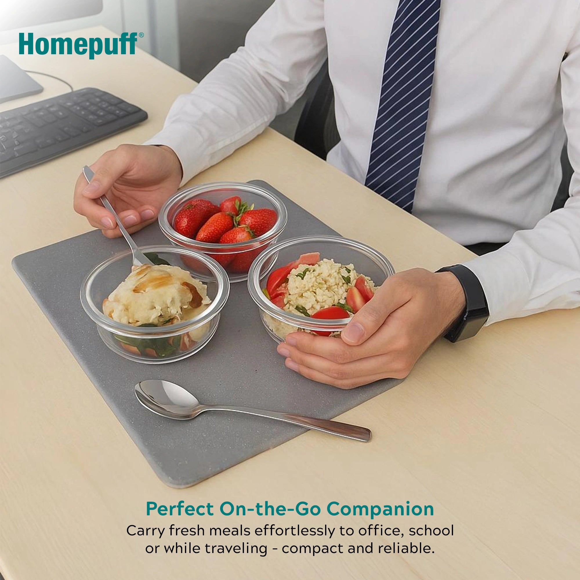 Borosilicate Glass Lunch Box Set of 3 (420 ml) with Airtight Leakproof Lid