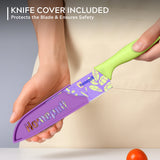 Homepuff's 3-piece kitchen knife set with sharp stainless steel blades, colorful coating, protective covers, and ergonomic non-slip handles. Perfect for chopping, slicing & meal prep.