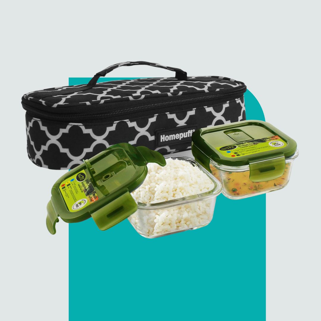 Glass Lunch Box- Set of 2- SQUARE - 320 ML (Black)