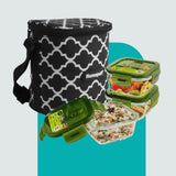 Glass Lunch Box- Set of 3- SQUARE - 320 ML (Black)