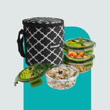 Glass Lunch Box- Set of 3- ROUND - 400 ML (Black)