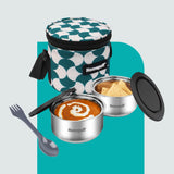 Steel Lunch Box- Set of 2, with Bag - Teal