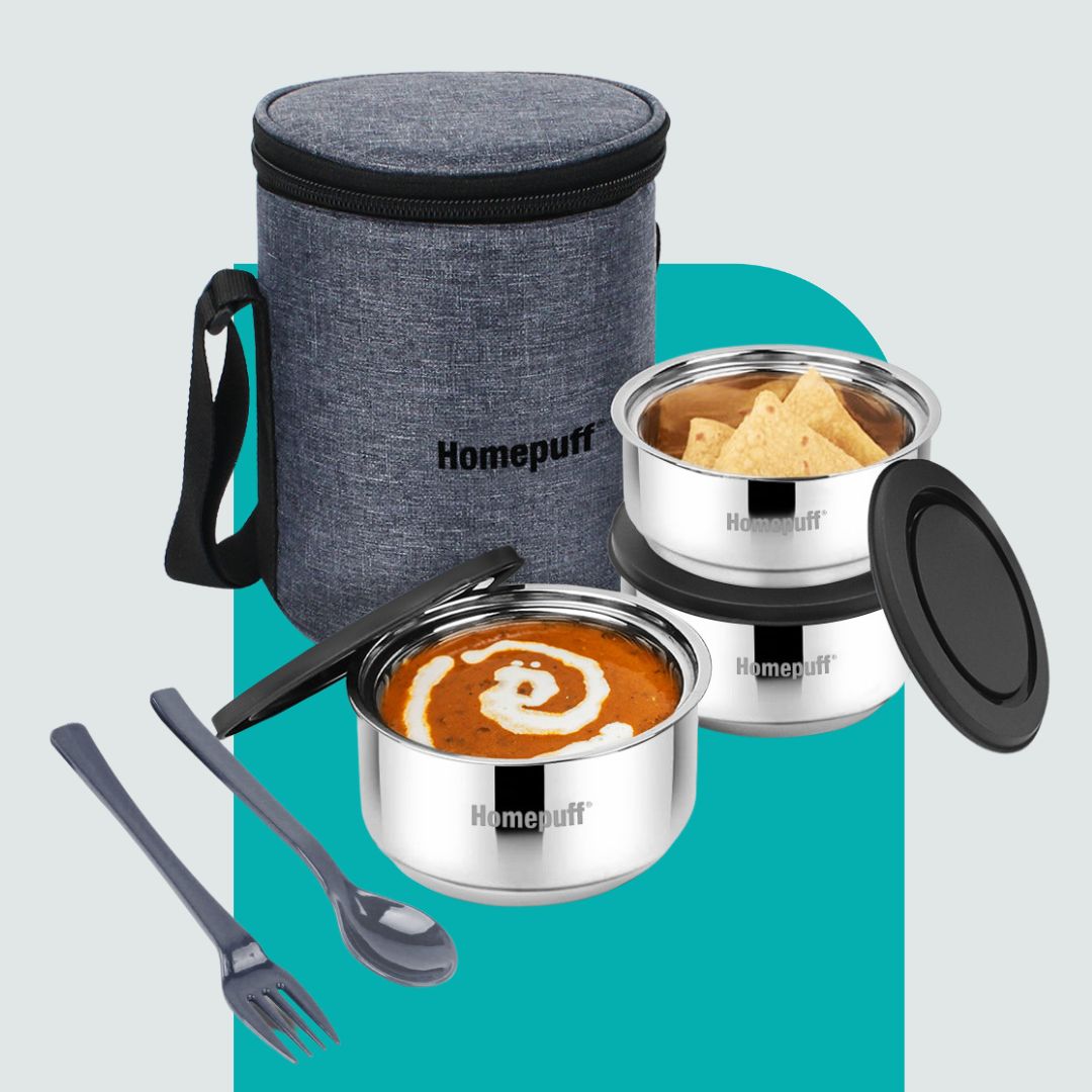 Steel Lunch Box- Set of 3 (2 X 325ml + 1 X 225ml)