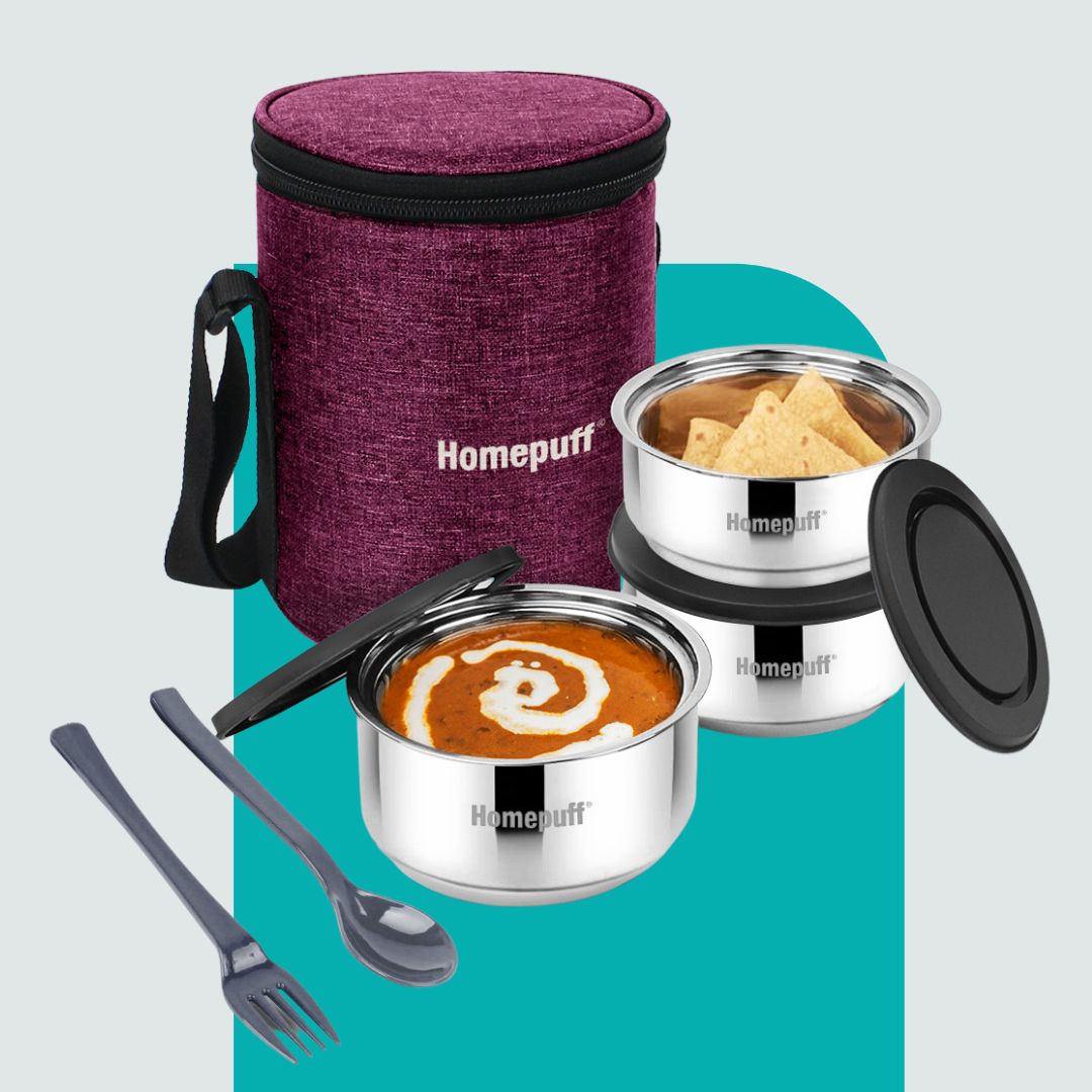 Steel Lunch Box- Set of 3 (2 X 325ml + 1 X 225ml)
