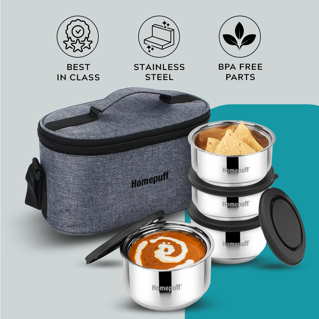 Steel Lunch Box- Set of 4 (2 X 325ml + 2 X 225ml)