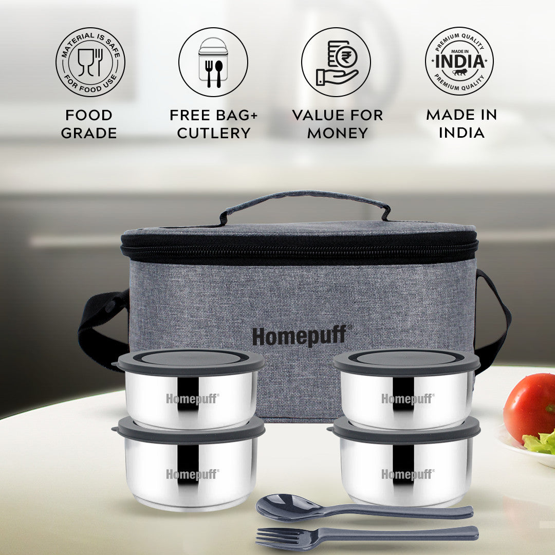 Steel Lunch Box- Set of 4 (2 X 325ml + 2 X 225ml)
