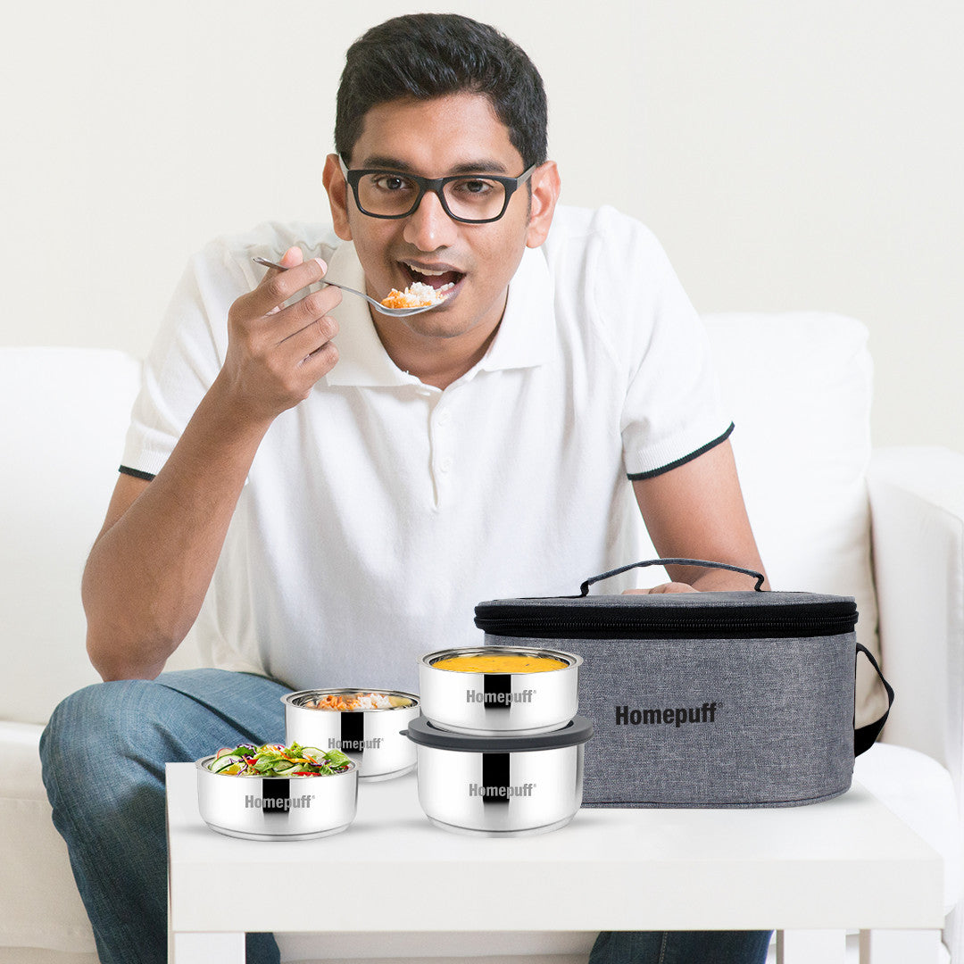 Steel Lunch Box- Set of 4 (2 X 325ml + 2 X 225ml)