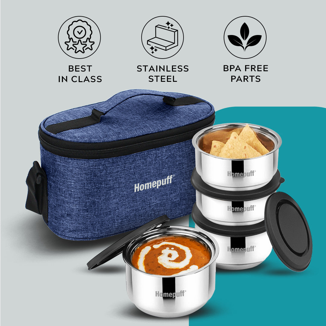 Steel Lunch Box- Set of 4 (2 X 325ml + 2 X 225ml)