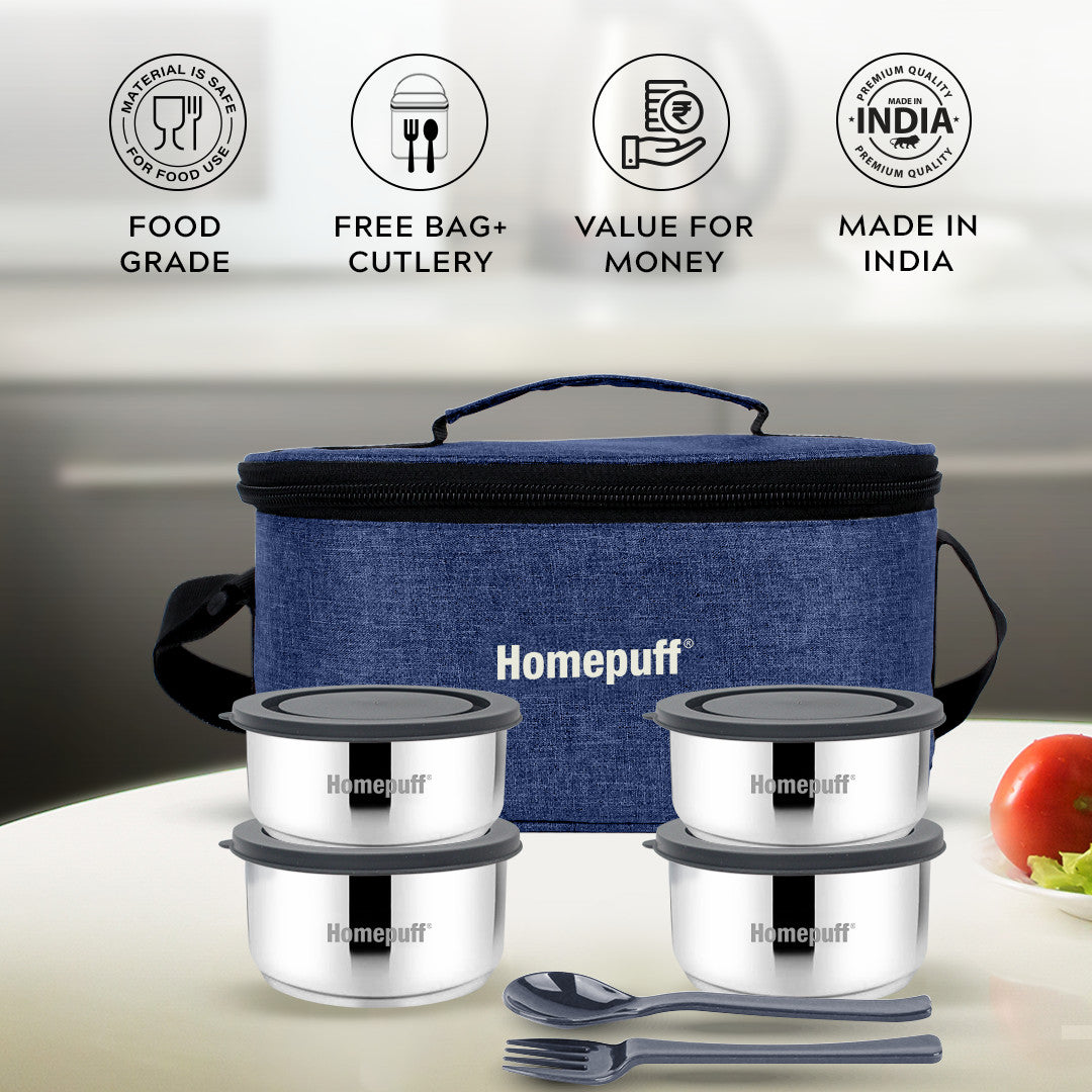 Steel Lunch Box- Set of 4 (2 X 325ml + 2 X 225ml)