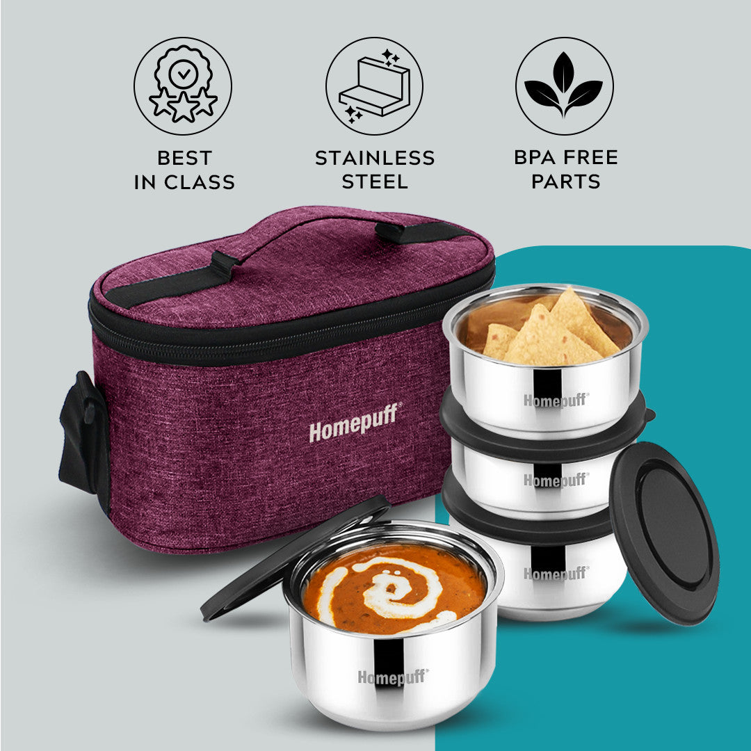 Steel Lunch Box- Set of 4 (2 X 325ml + 2 X 225ml)