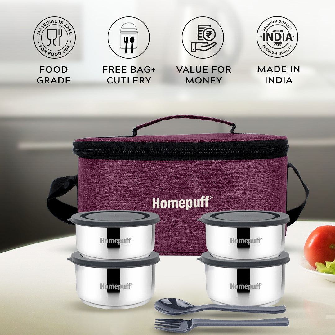 Steel Lunch Box- Set of 4 (2 X 325ml + 2 X 225ml)