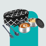 Steel Lunch Box- Set of 2, with Bag- Black