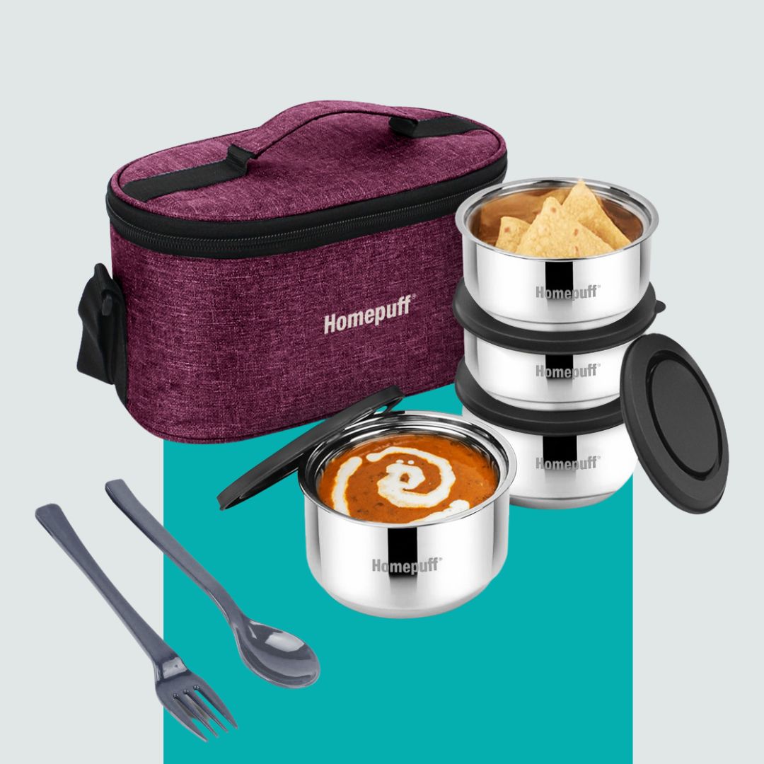 Steel Lunch Box- Set of 4 (2 X 325ml + 2 X 225ml)