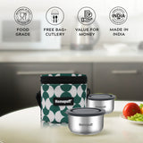 Steel Lunch Box- Set of 2, with Bag - Teal
