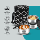Steel Lunch Box- Set of 3, with Bag- Black