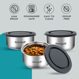 Steel Lunch Box- Set of 3, with Bag- Black