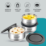 Steel Lunch Box- Set of 3, with Bag- Black