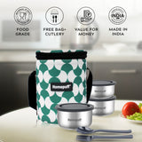 Steel Lunch Box- Set of 3, with Bag- grey