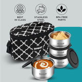 Steel Lunch Box- Set of 4, with Bag- Black