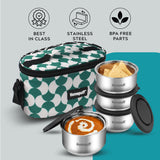 Steel Lunch Box- Set of 4, with Bag- Teal