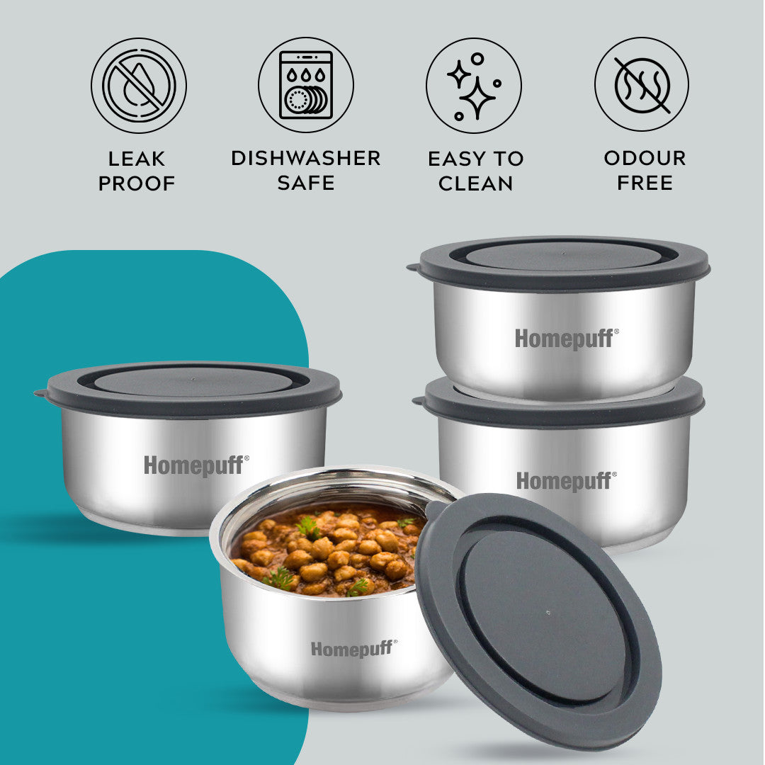 Steel Lunch Box- Set of 4, with Bag- Teal