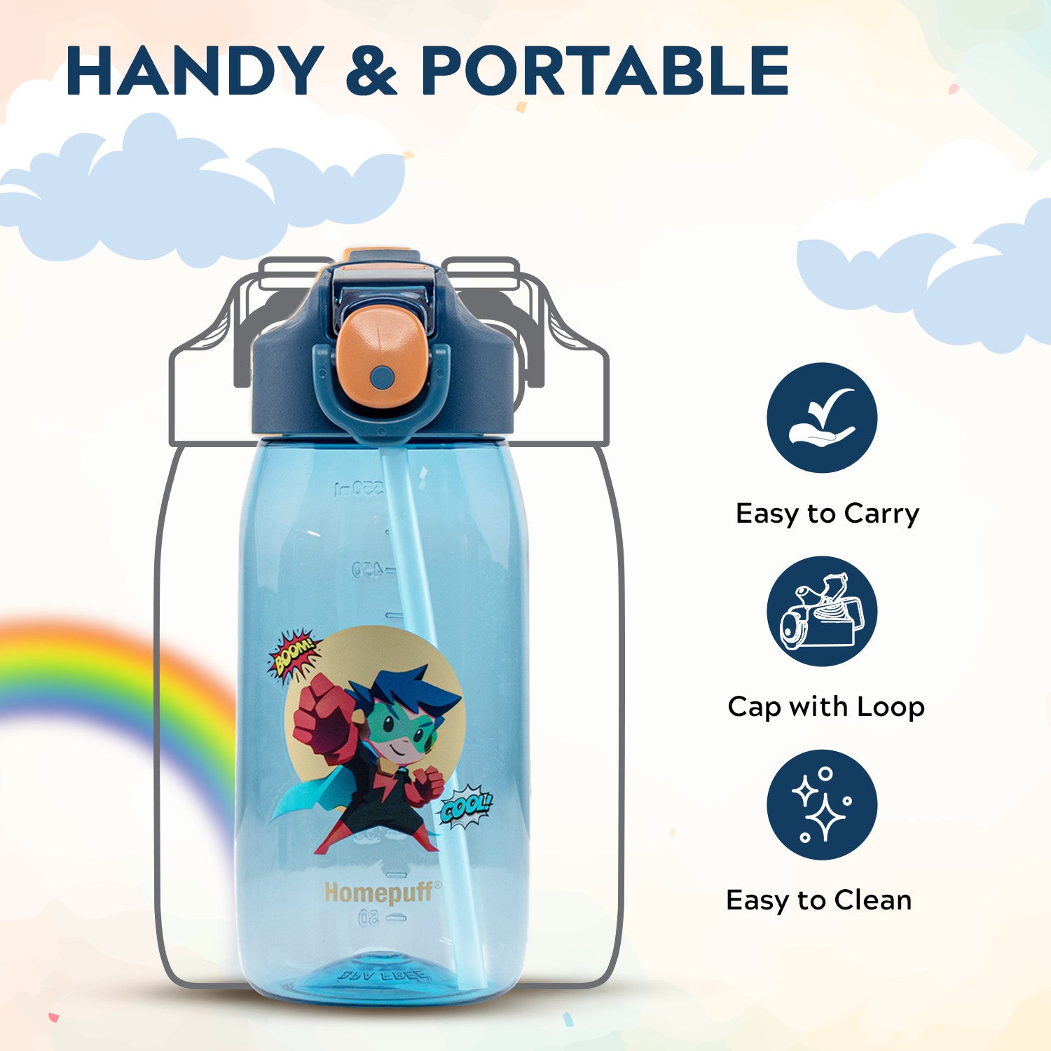 Rio Kids Water Bottle, 550ml, Blue