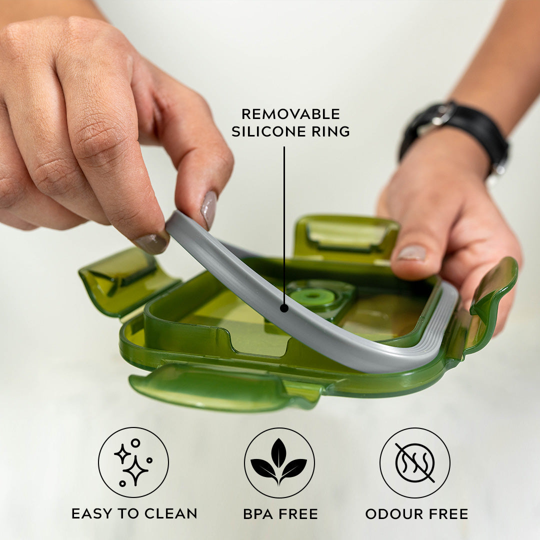 Glass Lunch Box- Set of 3- SQUARE - 320 ML (Black)