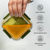 Glass Lunch Box- Set of 3- SQUARE - 320 ML (Black)