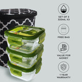 Glass Lunch Box- Set of 3- SQUARE - 320 ML (Black)