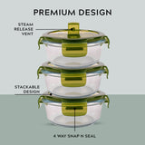 Glass Lunch Box- Set of 3- ROUND - 400 ML (Black)