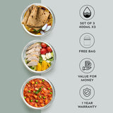 Glass Lunch Box- Set of 3- ROUND - 400 ML (Black)