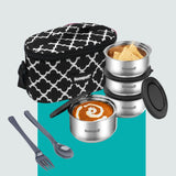 Steel Lunch Box- Set of 4, with Bag- Black