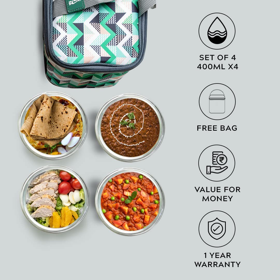 Glass Lunch Box- Set of 4 - ROUND - 400 ML