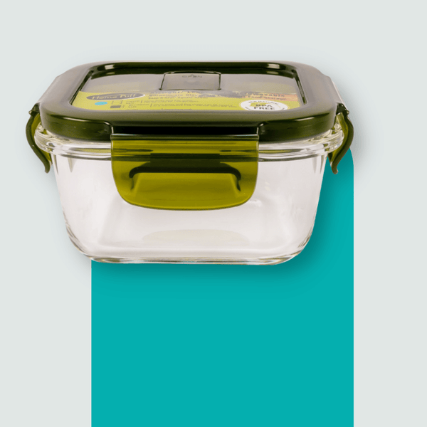 GREEN KIVVI Borosilicate Glass Lunch Box 1 Liter 2 Partition Glass  Lunch Box Container with Plastic Lid Reusable for Office Workers 4  Containers Lunch Box 