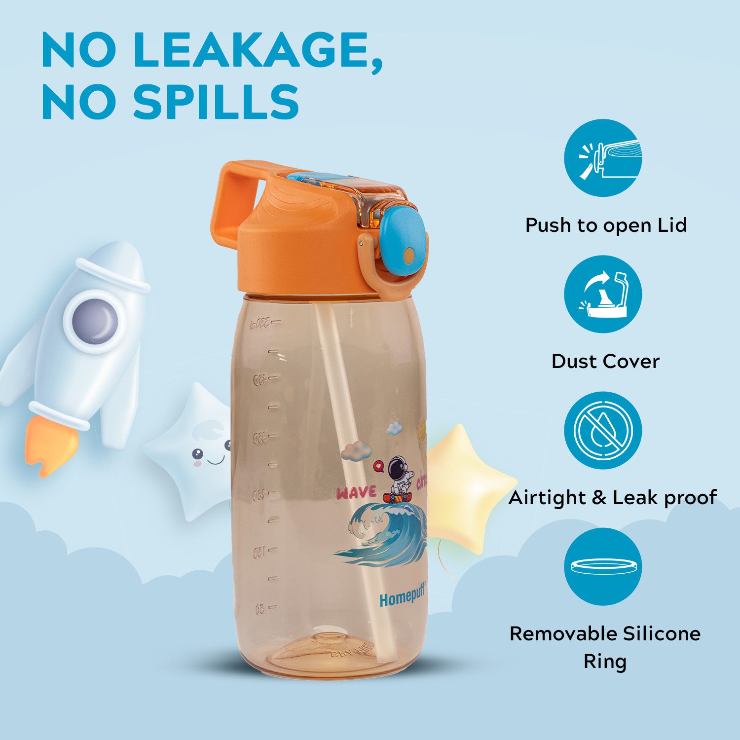 Rio Kids Water Bottle, 550ml, Orange