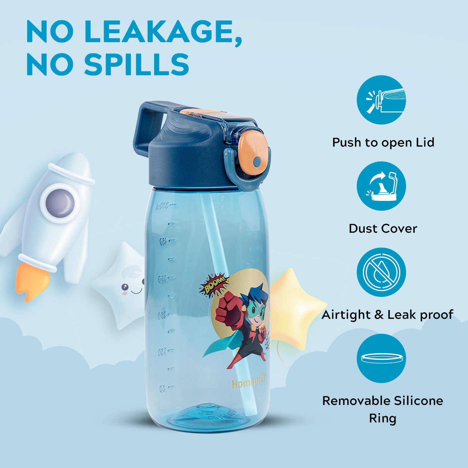 Rio Kids Water Bottle, 550ml, Blue