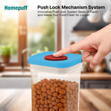 Homepuff food storage container with push lock mechanism being used in a kitchen setting.