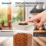 Homepuff food storage container with push lock mechanism being used in a kitchen setting.