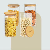Borosilicate Glass Food Jar Set of 4 with Bamboo Lids – Airtight Pantry Canisters 750ml