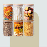 HomePuff borosilicate glass food jar set of 6 with airtight bamboo lids, 750ml each, perfect for pantry storage